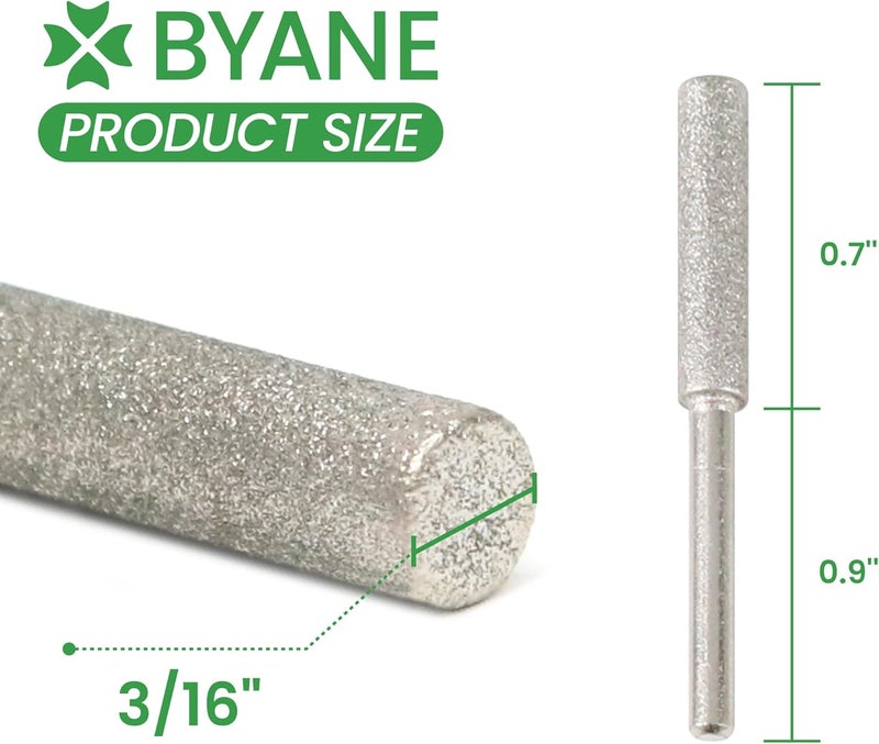 Byane Diamond Chainsaw Sharpening Bits - 3/16'' (4.8mm) Carbide Chain Grinding Stones 10PCS, Optimized for Carbide & Standard Chains, Electric Grinder Replacement - Image 2